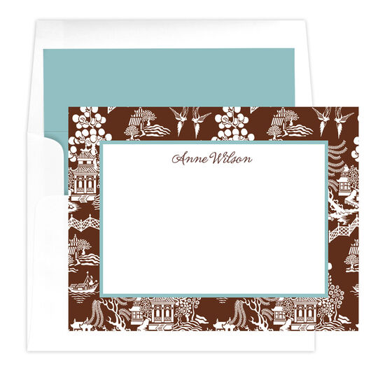 Chocolate Chinoiserie Flat Note Cards